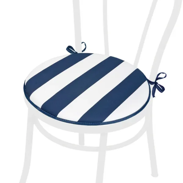 Cojín Para Silla Redondo Tejido Algodón Suave Lavable Rayas Azul